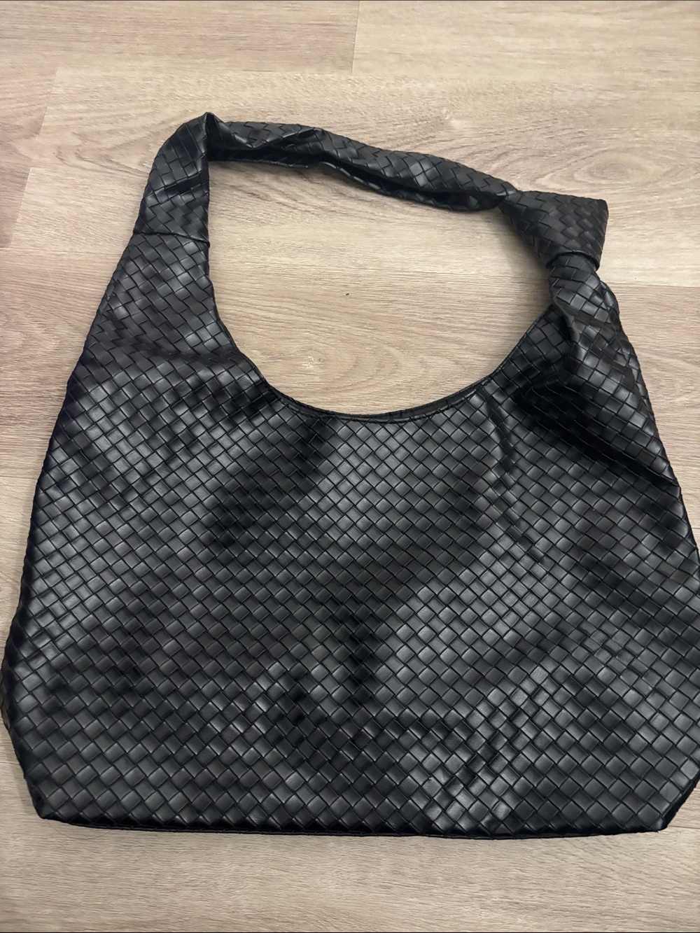 Woven Black Shoulder Bag - Sleek Everyday Tote